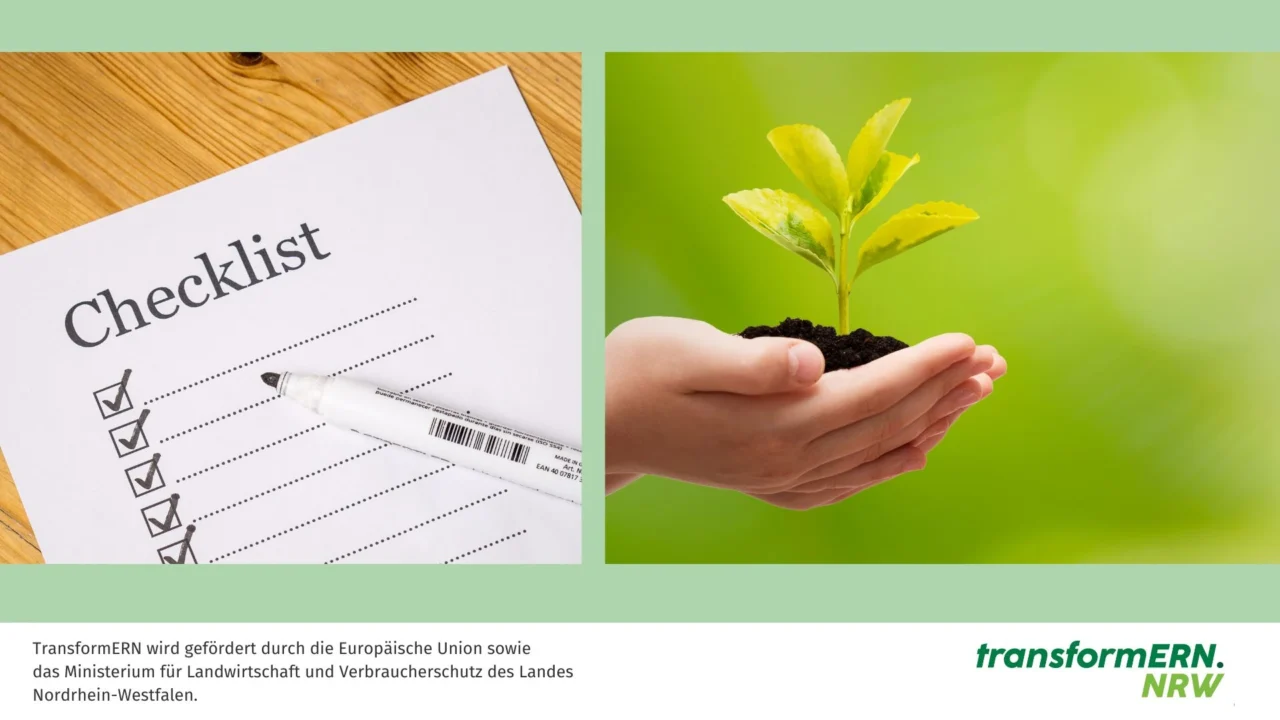 Fotomontage: Checkliste und Hand mit Pflanze (Copyright: canva.com)