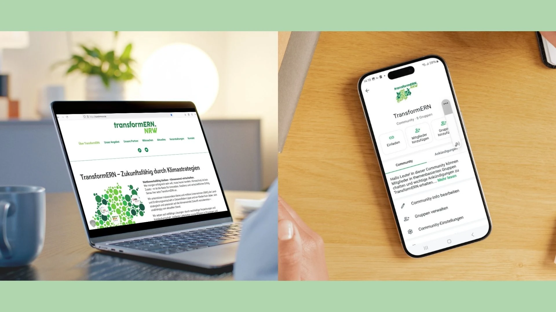 Fotomontage: TransformERN-Website und WhatsApp-Community (Copyright: transformern.de)