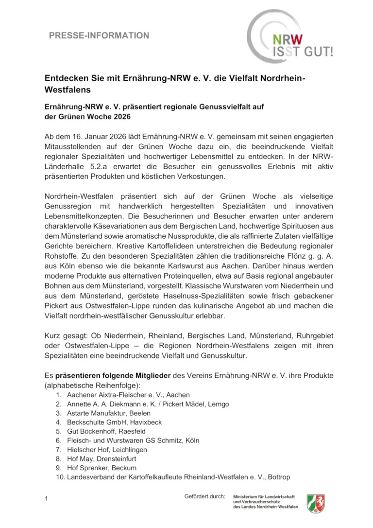 Abbildung: Pressebeitrag Grüne Woche Ernährung-NRW e. V. (© Ernährung-NRW e. V.)