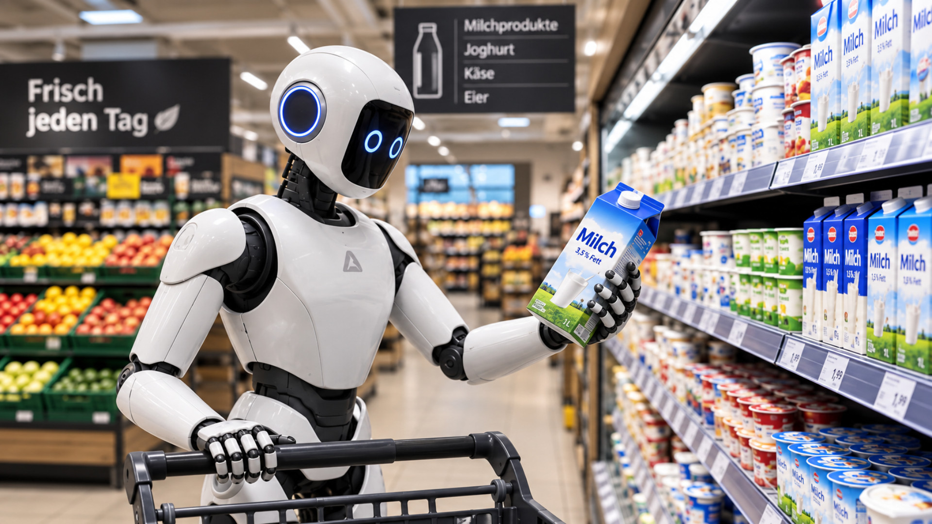 Foto: Roboter am Milchregal (© Canva)